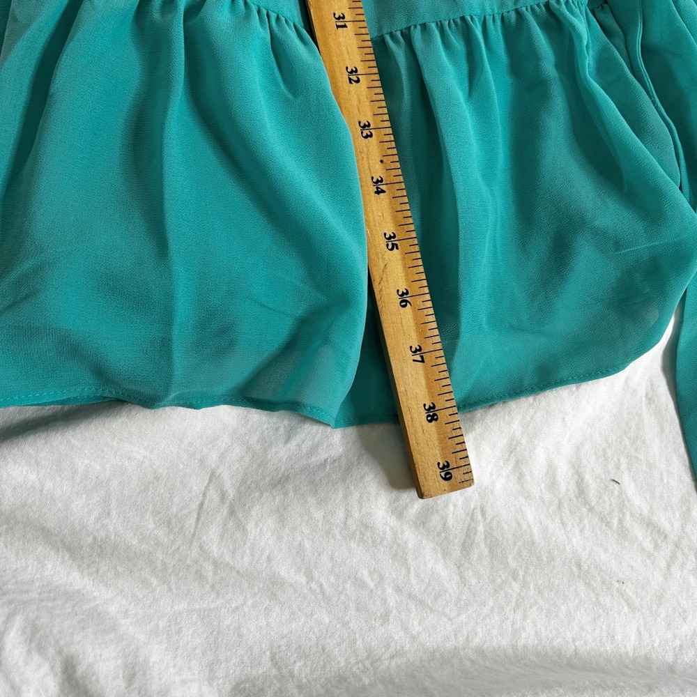 NWT Eliza J Halter Popover Mini Dress Womens 14 Turquoise Chiffon Ruffle Wedding - Picture 11 of 14